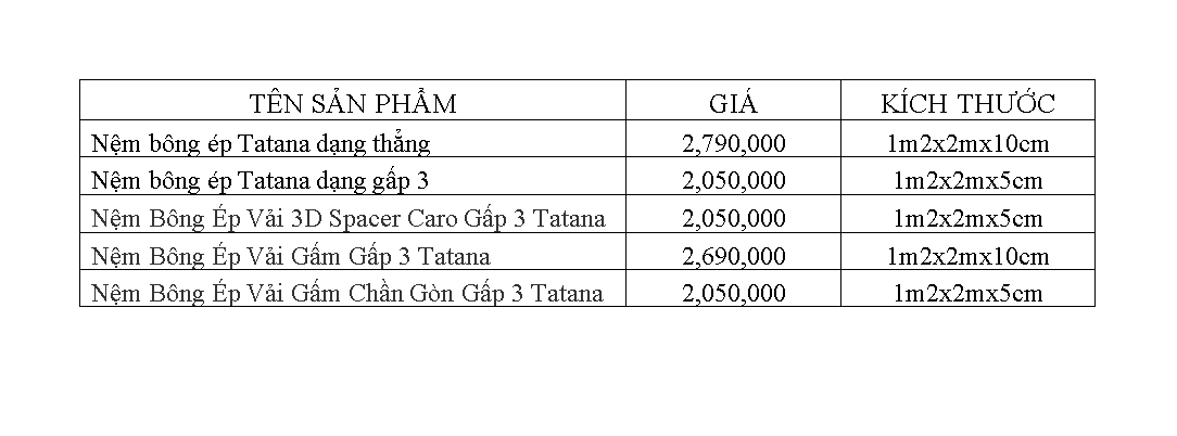 Nệm bông ép Tatana cho một người nằm