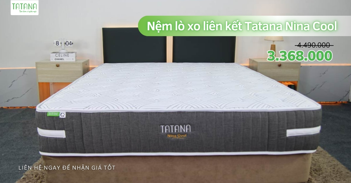 Nệm lò xo Nina Cool Tatana cao 25cm thiết kế hiện đại, sử dụng lớp vải sợi lạnh cao cấp